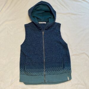 Woolrich Ombré Blue Wool Knit Zip-Up Vest Fleece Hood Camping Cozy Winter
